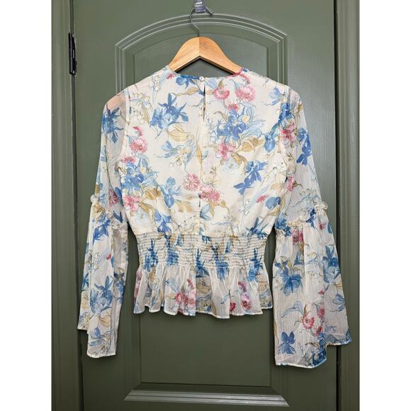 NWT Tuckernuck	Lily of the Valley Jennie Smocked Blouse Snowberry Floral XS - Picture 4 of 7